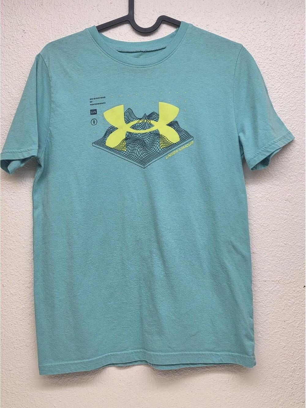 Under Armour Boys Youth L Large Shirt Teal Turquoise Graphic Tee Top Short Sleev